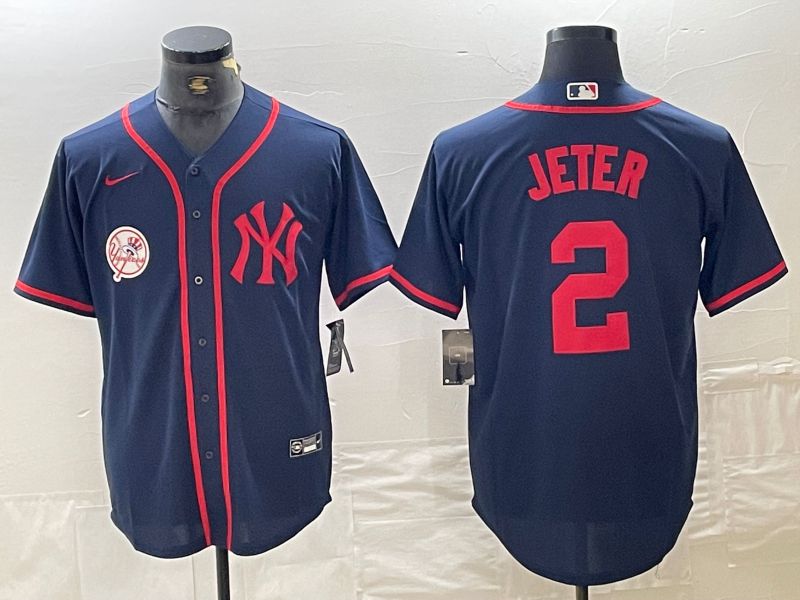 Men New York Yankees #2 Jeter Blue Third generation joint name Nike 2024 MLB Jersey style 3